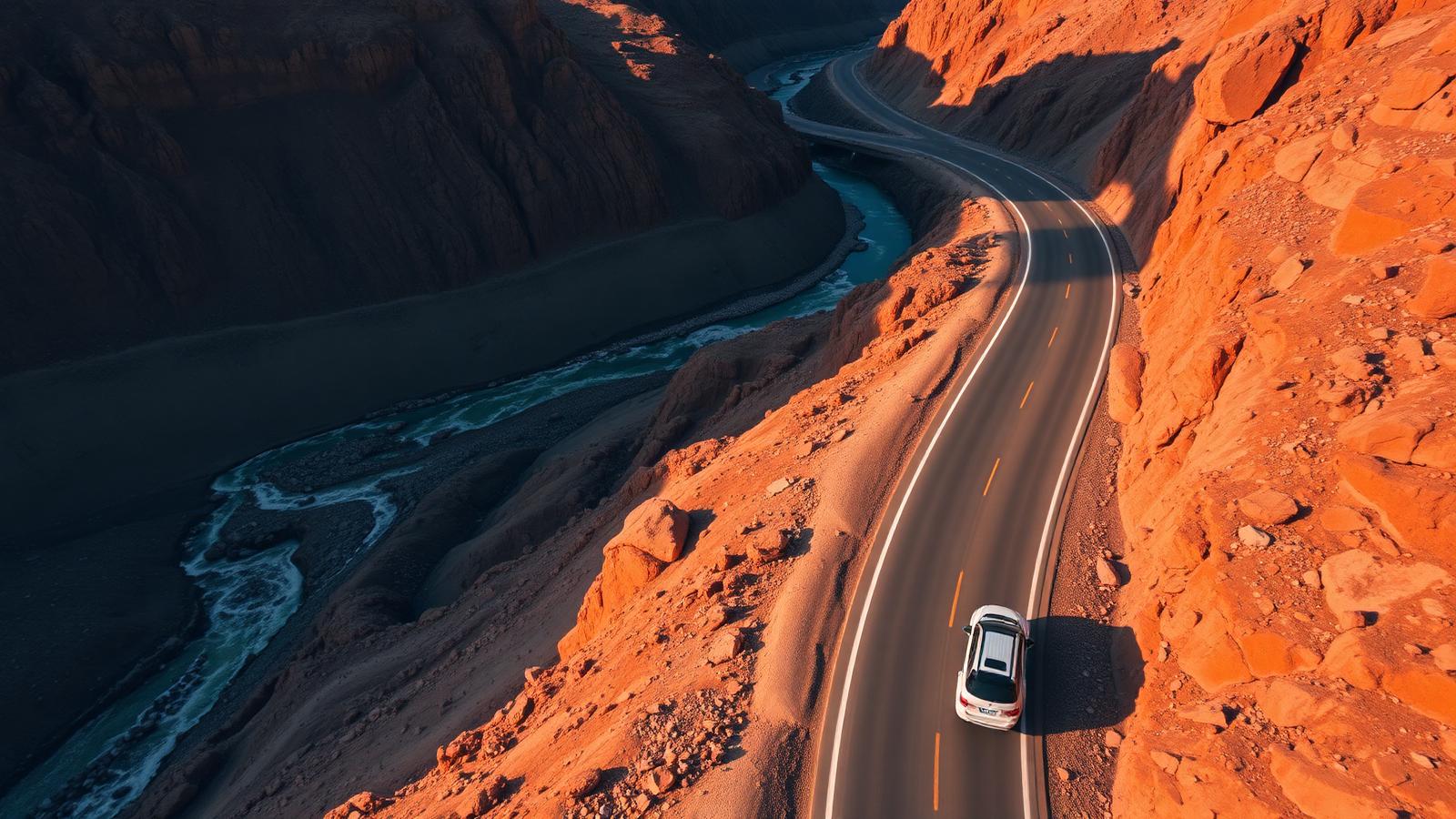 Karakoram Highway in northern Pakistan with mountain peaks