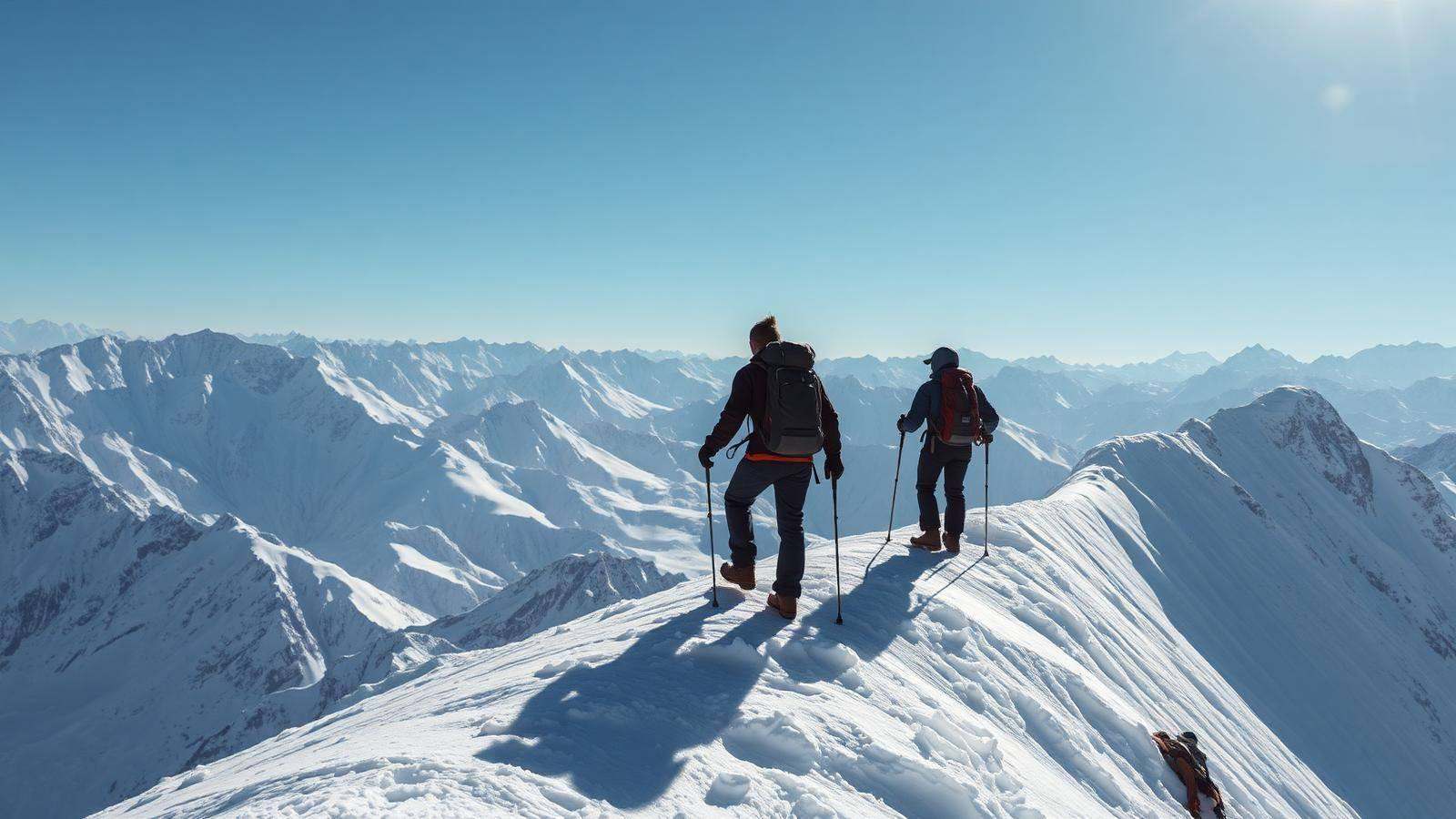 Small alpine style climbing team on a ridge
