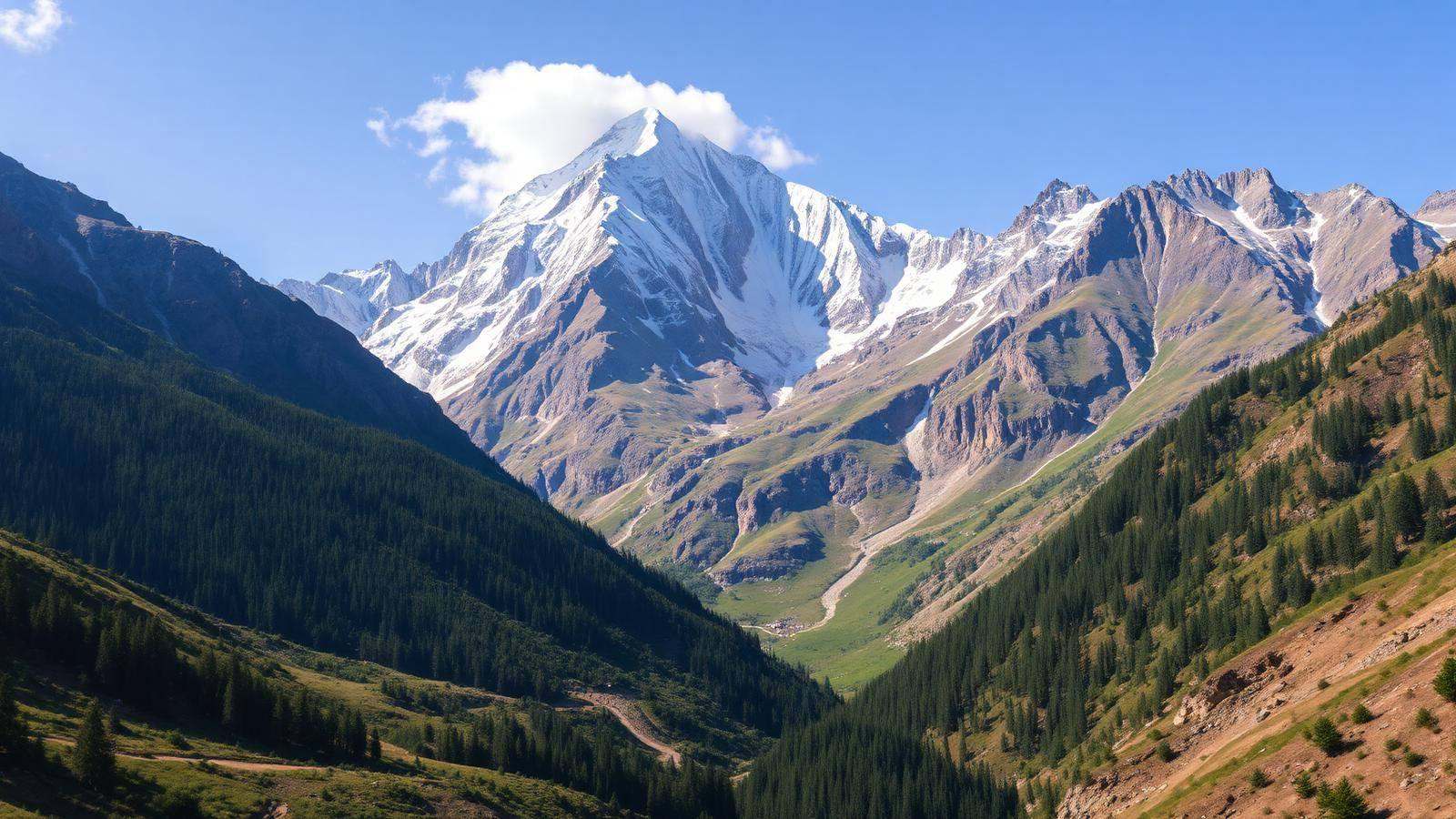 Rupal Valley below the Rupal Face of Nanga Parbat with meadows and glaciers, Pakistan