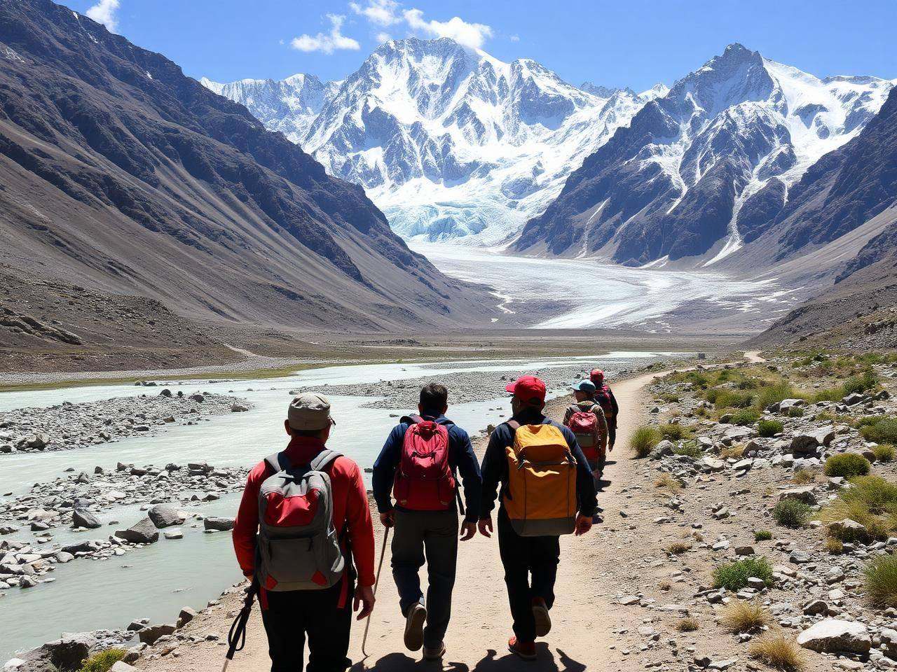 Trekkers approaching Baltoro and K2 routes through Braldu Valley